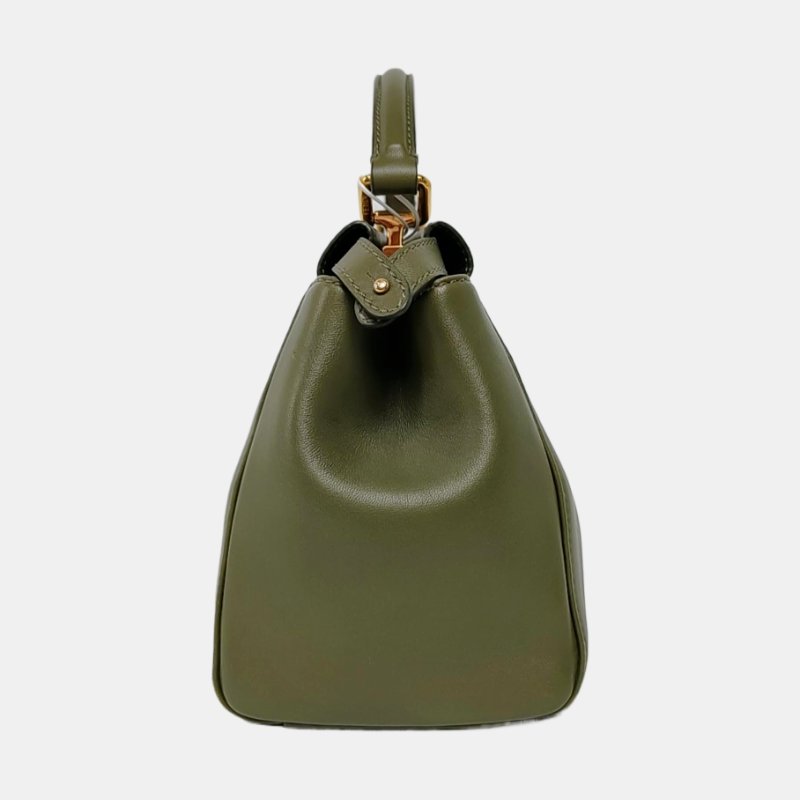 FENDI Peekaboo迷你綠色羊皮單肩包手提包斜挎包金色五金可拆卸肩帶-2