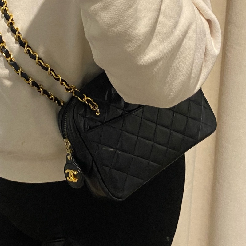 Chanel vintage 流浪雙鏈黑金菱格-1