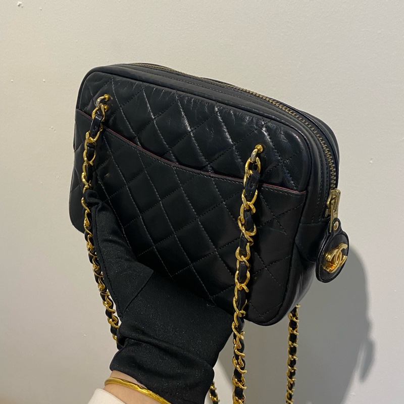 Chanel vintage 流浪雙鏈黑金菱格-3