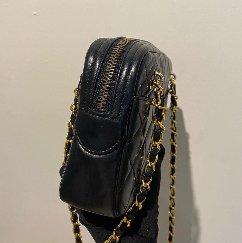 Chanel vintage 流浪雙鏈黑金菱格-5