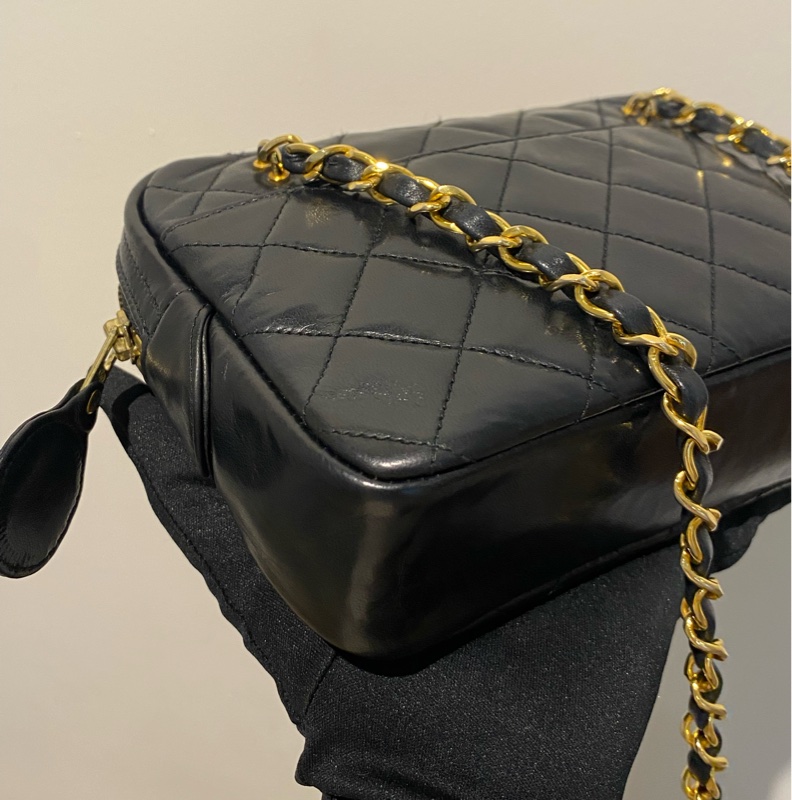 Chanel vintage 流浪雙鏈黑金菱格-7
