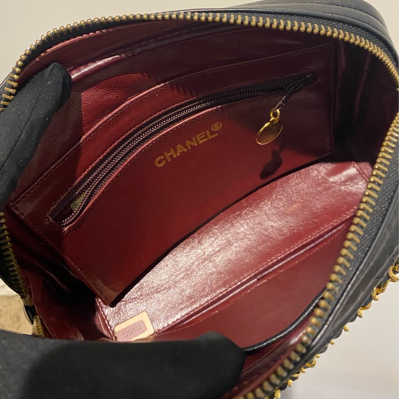 Chanel vintage 流浪雙鏈黑金菱格-10