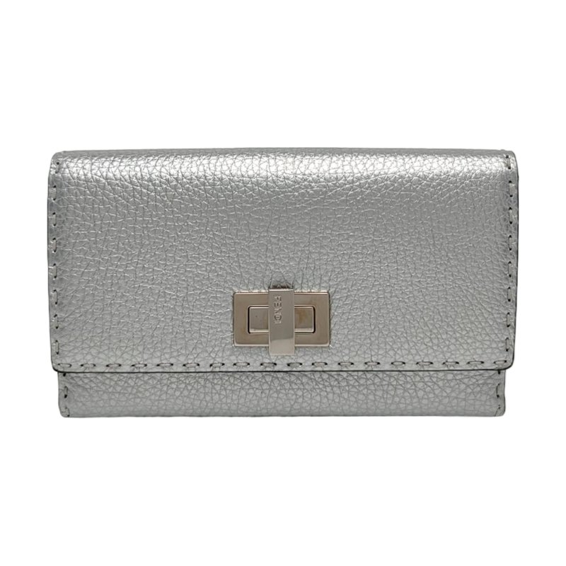 FENDI Peekaboo銀色牛皮錢包銀色五金 9.8新-0