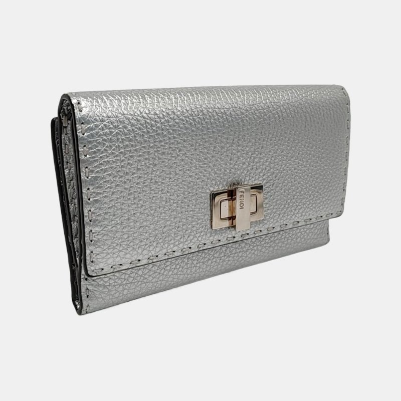 FENDI Peekaboo銀色牛皮錢包銀色五金 9.8新-3