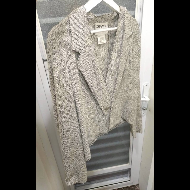 Chanel 黑白點毛織薄外套-1