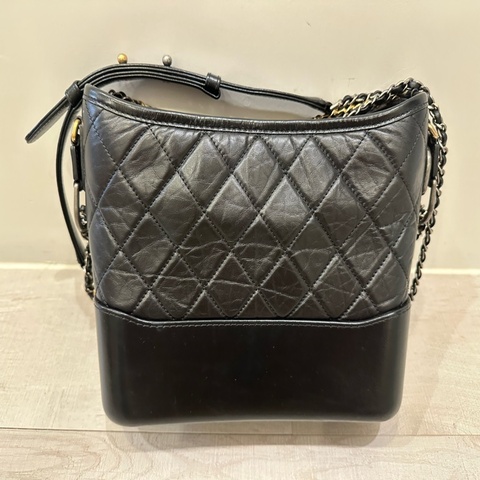 Chanel 9成新 中號黑金流浪包 雙鏈條