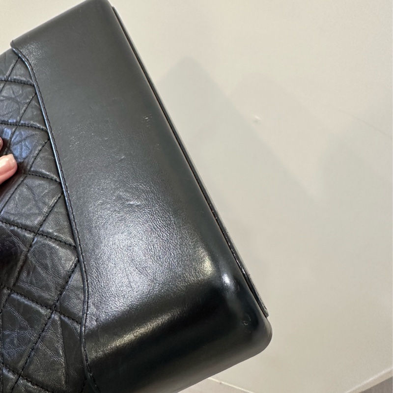 Chanel 9成新 中號黑金流浪包 雙鏈條-3