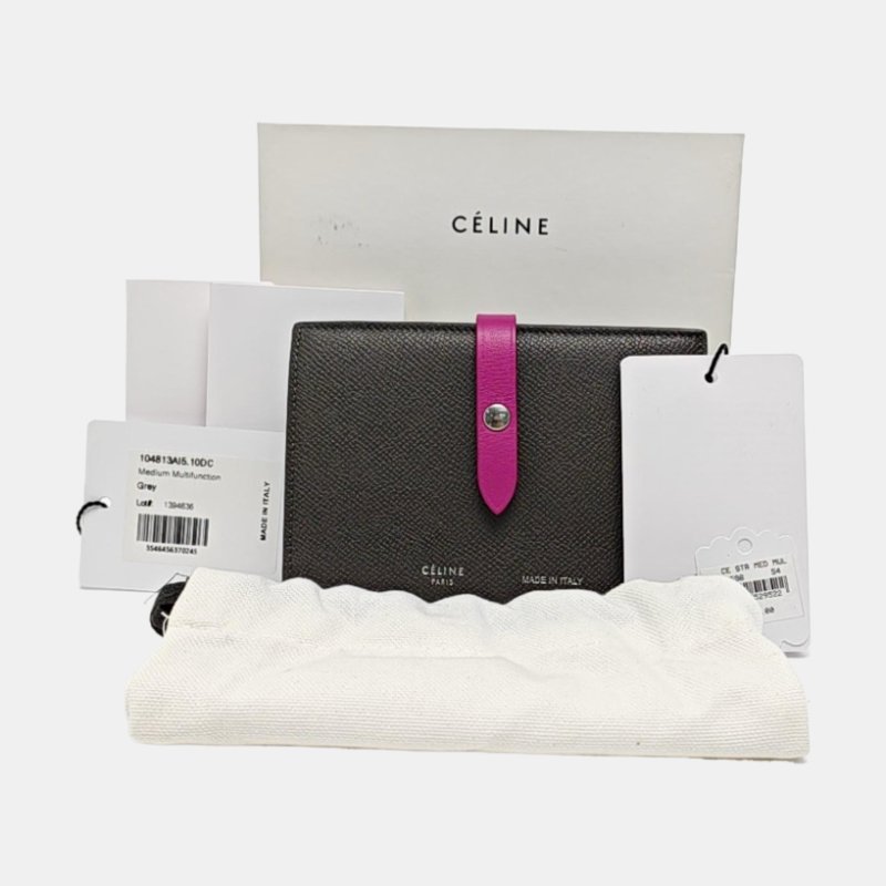 CELINE中號灰色牛皮錢包銀色五金配件齊全9.8新-7
