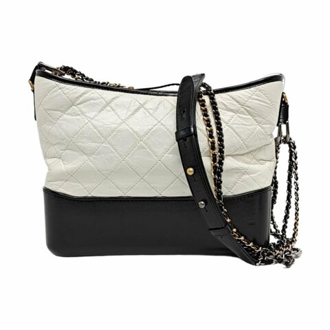 CHANEL GABRIELLE中號白色牛皮菱格紋絎縫流浪包斜挎包單肩包金色銀色釘色五金25開可拆卸肩帶