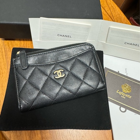 Chanel L拉鍊黑金荔枝 芯片款