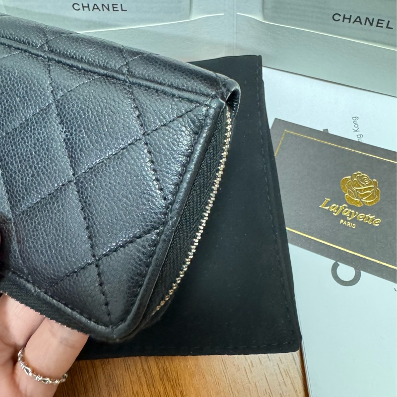 Chanel L拉鍊黑金荔枝 芯片款-5