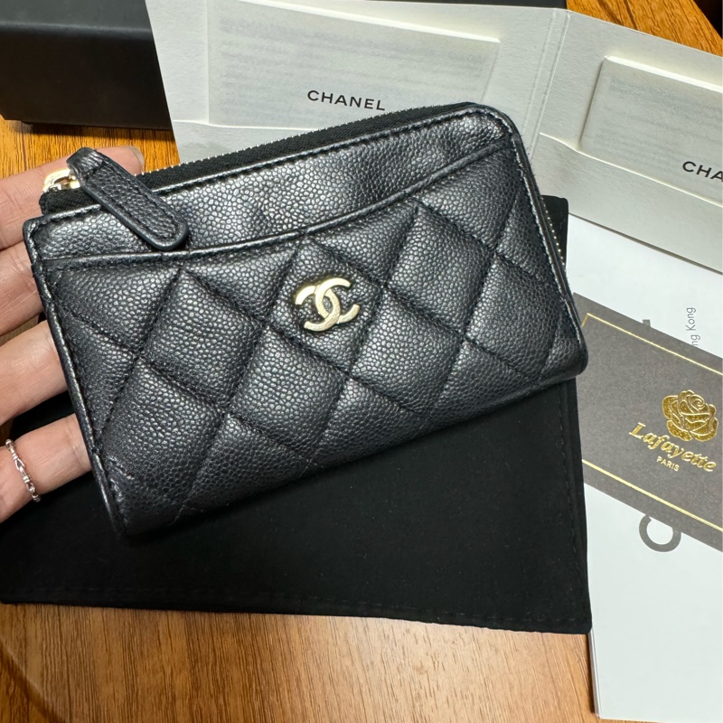Chanel L拉鍊黑金荔枝 芯片款-14