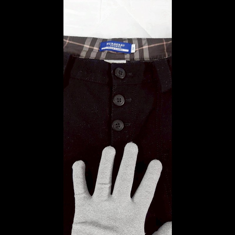 （日本製MIJ）正品BURBERRY 博柏利BLUE LABEL 藍標 戰馬 女黑色混羊毛七分褲38號-6