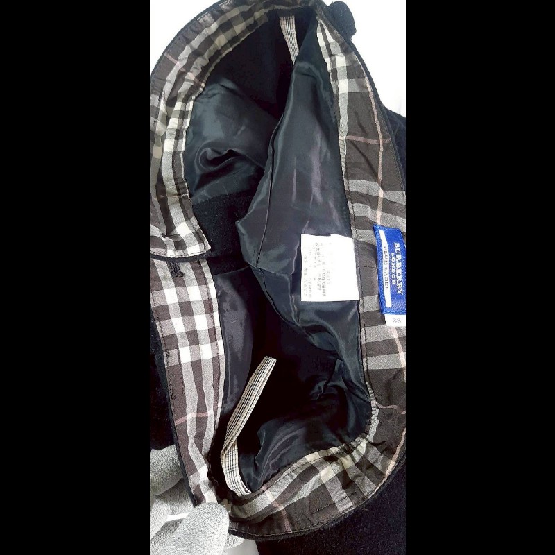 （日本製MIJ）正品BURBERRY 博柏利BLUE LABEL 藍標 戰馬 女黑色混羊毛七分褲38號-7