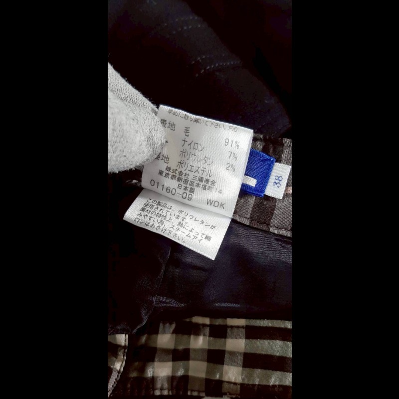 （日本製MIJ）正品BURBERRY 博柏利BLUE LABEL 藍標 戰馬 女黑色混羊毛七分褲38號-9