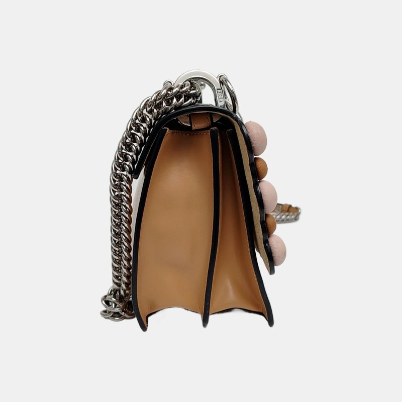 FENDI Kan I小號拼色牛皮鉚釘單肩包銀色五金可拆卸肩帶-3