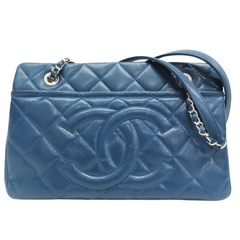 藍色 菱格紋 荔枝牛皮 CC Timeless 肩背包 銀釦【CHANEL 香奈兒】 A67294