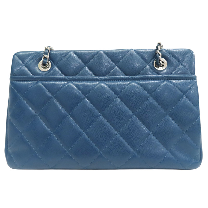 藍色 菱格紋 荔枝牛皮 CC Timeless 肩背包 銀釦【CHANEL 香奈兒】 A67294-1