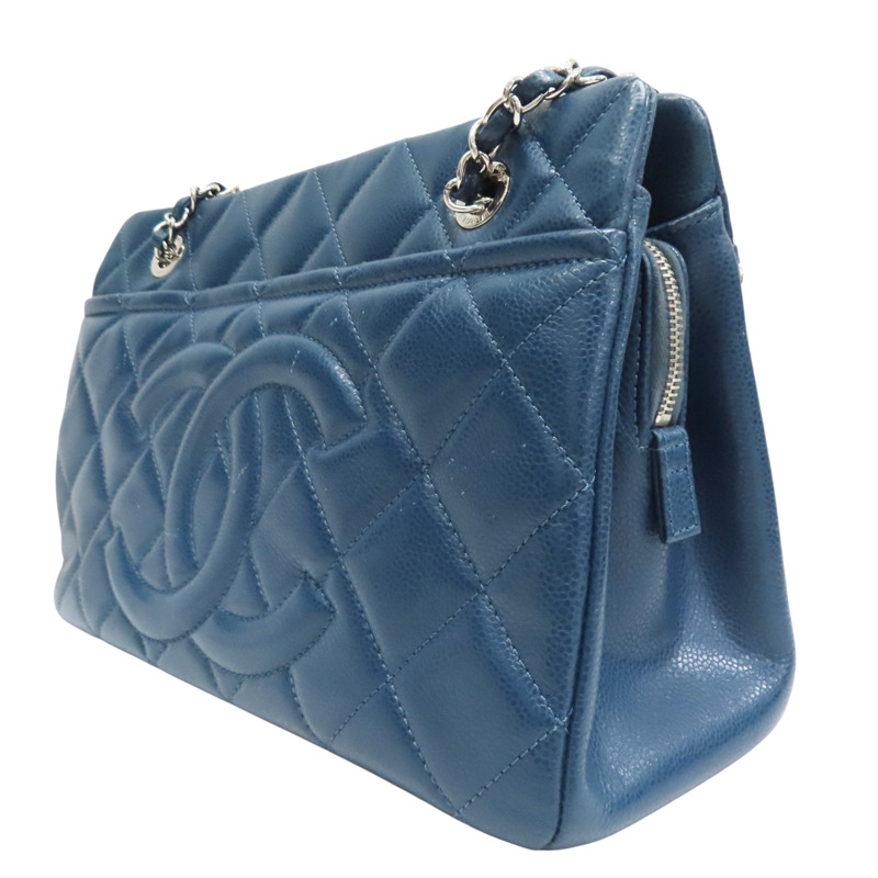 藍色 菱格紋 荔枝牛皮 CC Timeless 肩背包 銀釦【CHANEL 香奈兒】 A67294-2