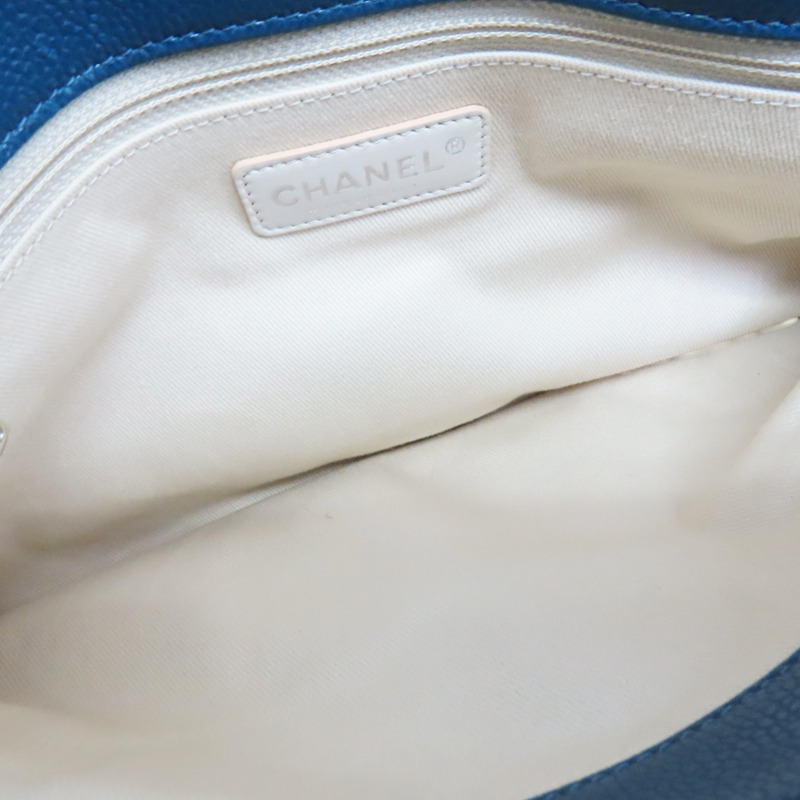 藍色 菱格紋 荔枝牛皮 CC Timeless 肩背包 銀釦【CHANEL 香奈兒】 A67294-7