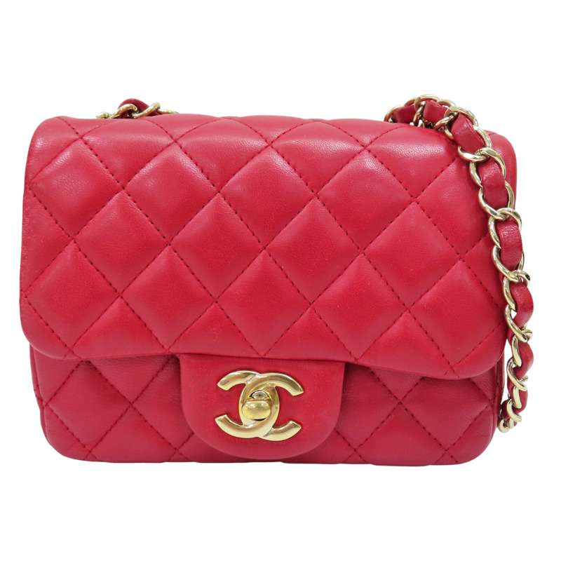 紅色 菱格紋 羊皮 鏈帶肩背包 金釦【CHANEL 香奈兒】 A35200-0