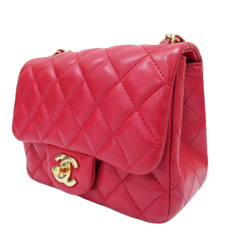 紅色 菱格紋 羊皮 鏈帶肩背包 金釦【CHANEL 香奈兒】 A35200-2