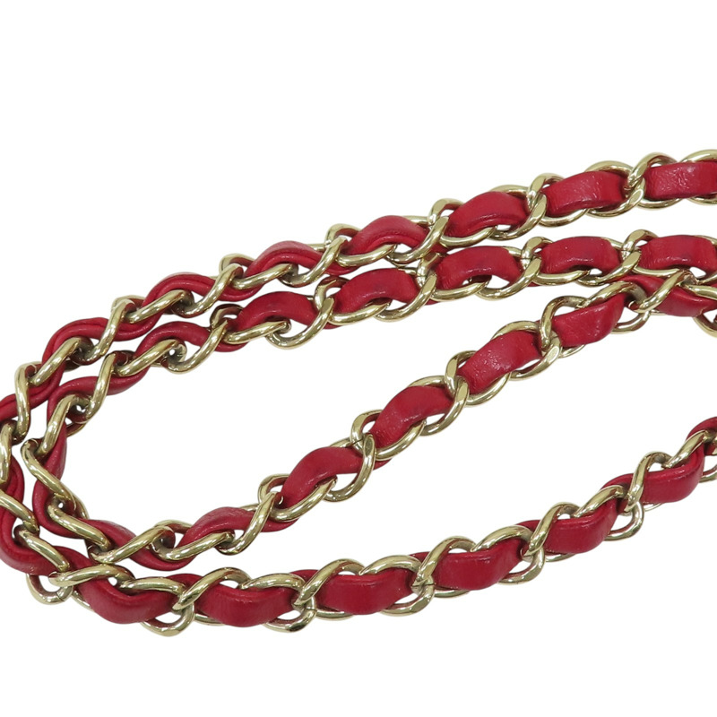 紅色 菱格紋 羊皮 鏈帶肩背包 金釦【CHANEL 香奈兒】 A35200-19