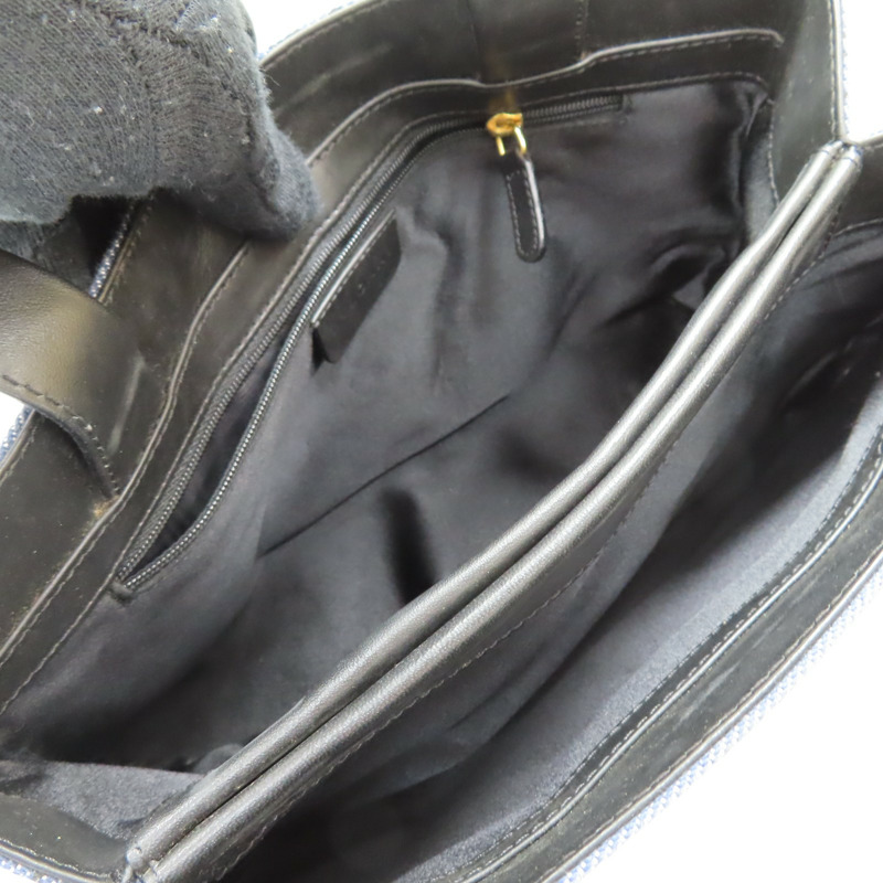 藍色 丹寧布 黑色牛皮 LOGO MANIA 肩背包【BVLGARI 寶格麗】-4