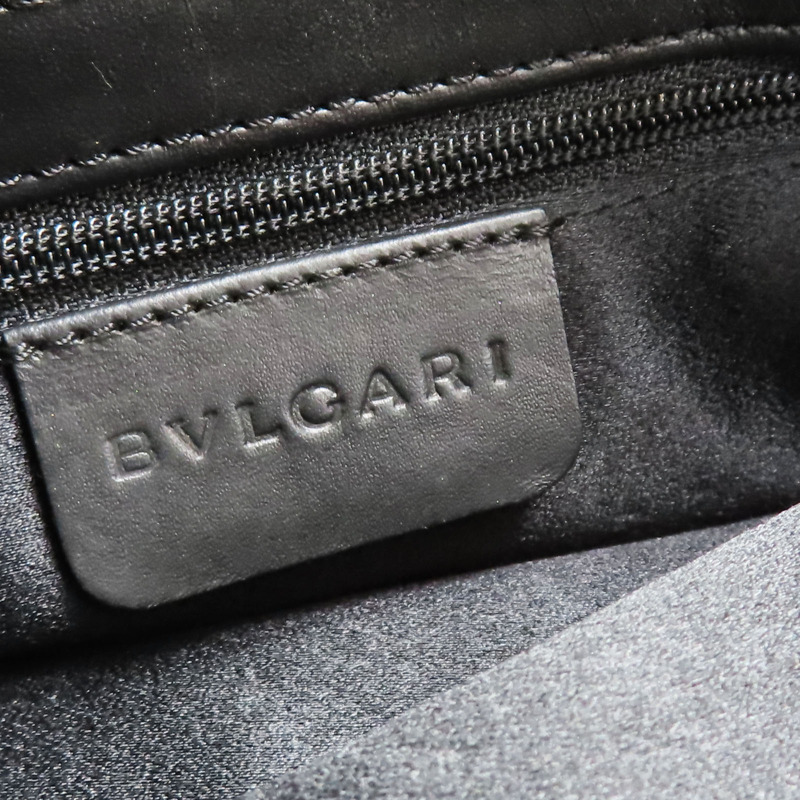 藍色 丹寧布 黑色牛皮 LOGO MANIA 肩背包【BVLGARI 寶格麗】-7