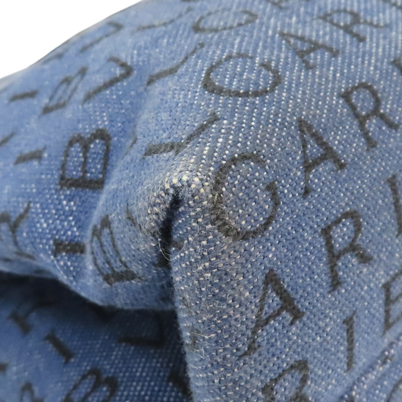 藍色 丹寧布 黑色牛皮 LOGO MANIA 肩背包【BVLGARI 寶格麗】-10