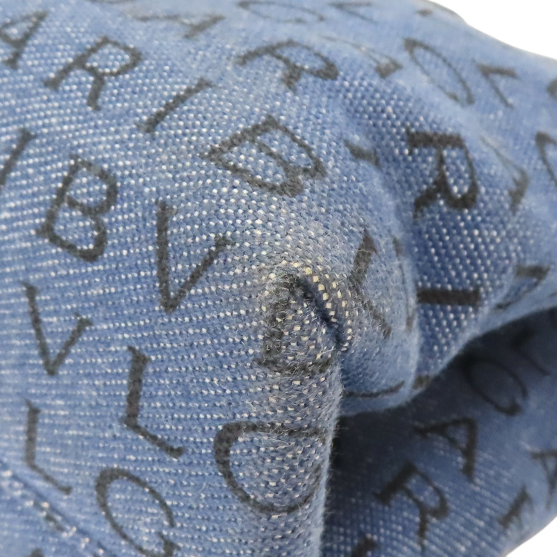 藍色 丹寧布 黑色牛皮 LOGO MANIA 肩背包【BVLGARI 寶格麗】-11