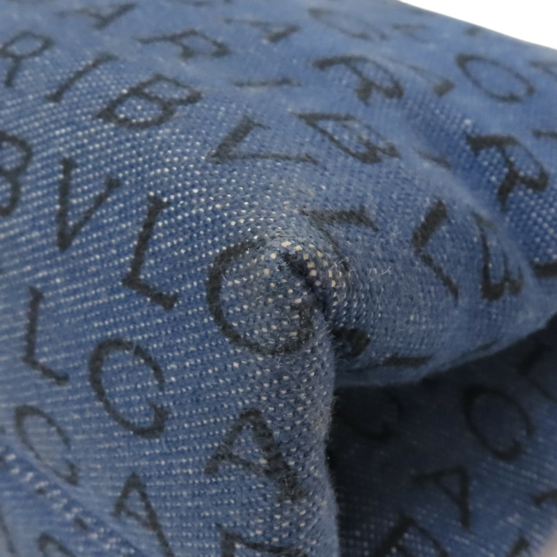 藍色 丹寧布 黑色牛皮 LOGO MANIA 肩背包【BVLGARI 寶格麗】-13