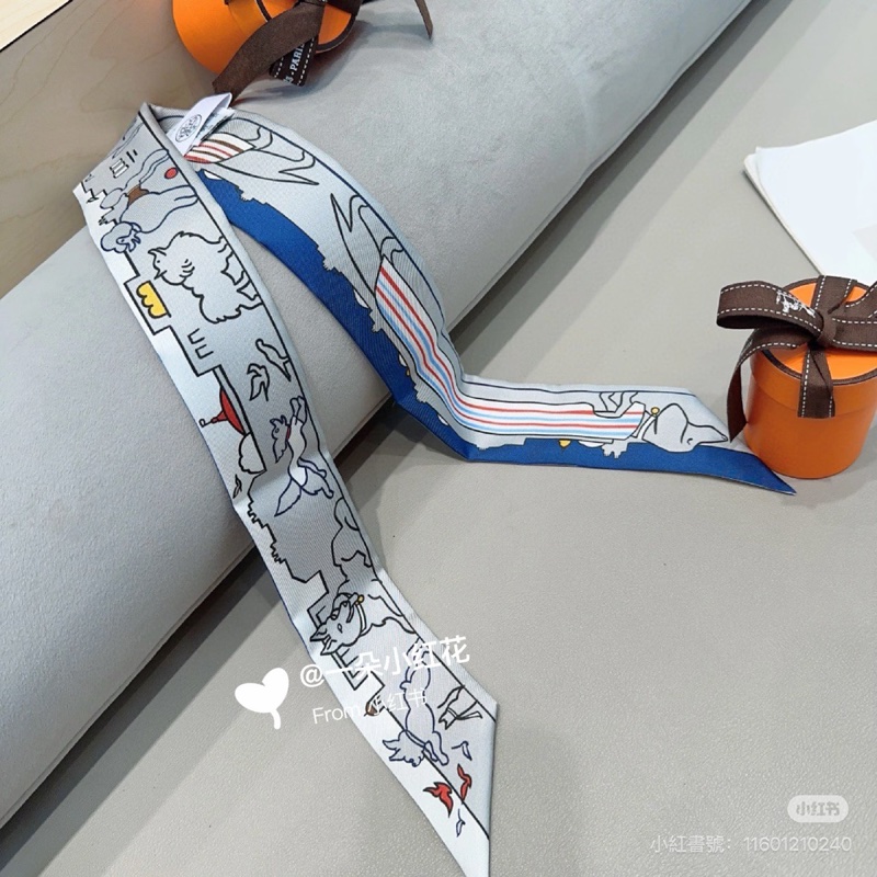 🩶絕版Hermès twilly愛馬仕巴黎愛犬灰調絲巾🩶-1