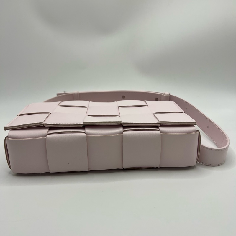 Bottega Veneta葆蝶家 时尚格子编织 羊皮革 豆腐包手拿单肩斜挎包 女款 粉色-12