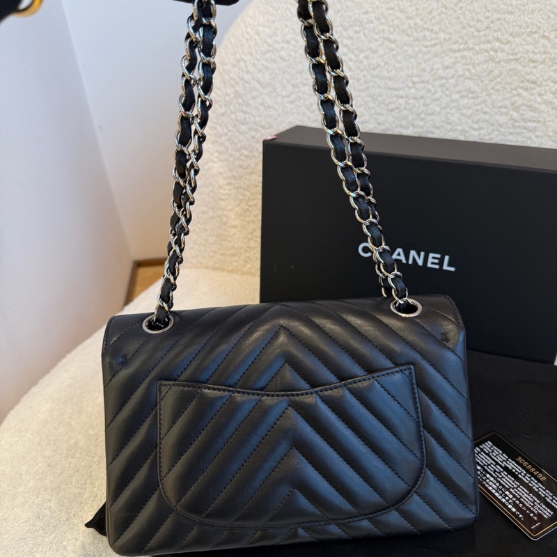 Chanel • 經典Cf 23 山形紋銀釦小羊皮口蓋包 小號 全配-2