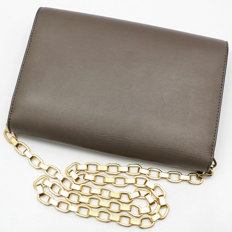 【包稅】LOUIS VUITTON 灰褐色皮革 Louise GM 金鍊單肩包-3