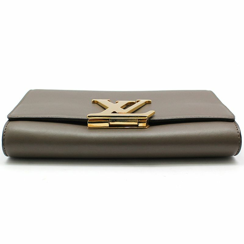 【包稅】LOUIS VUITTON 灰褐色皮革 Louise GM 金鍊單肩包-4