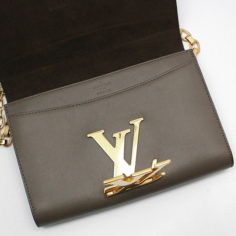 【包稅】LOUIS VUITTON 灰褐色皮革 Louise GM 金鍊單肩包-8