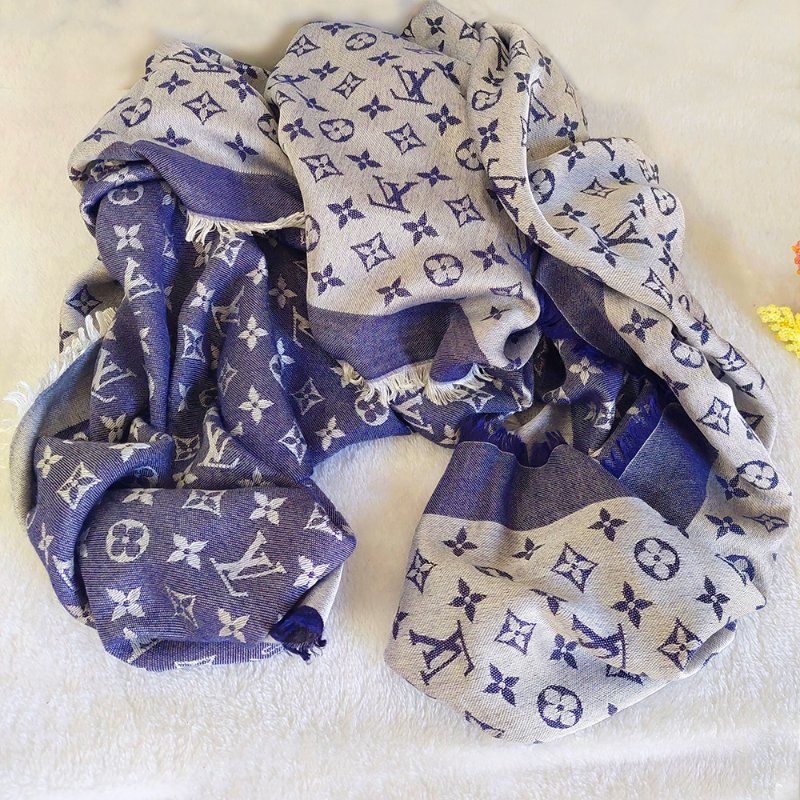 LV M71376 Monogram Denim 披肩/滿版老花/羊毛絲綢披肩/圍巾~二手-20