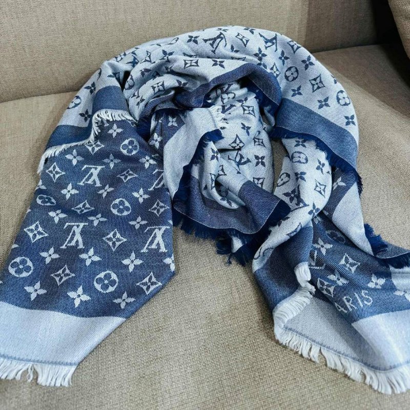 LV M71376 Monogram Denim 披肩/滿版老花/羊毛絲綢披肩/圍巾~二手-40