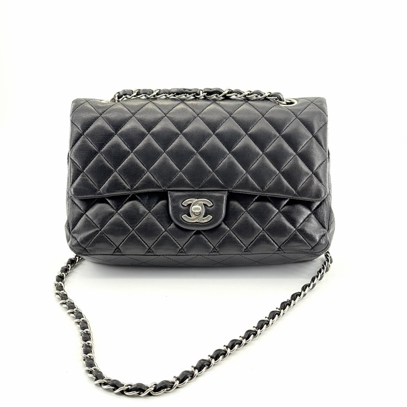 Chanel • 經典Cf 25 羊皮銀釦口蓋包 中號-3