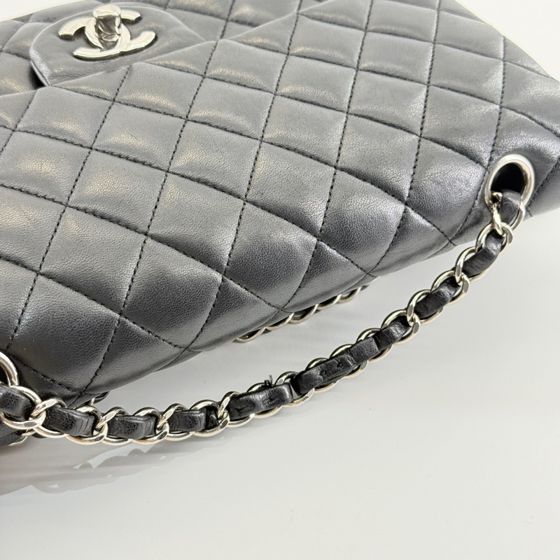 Chanel • 經典Cf 25 羊皮銀釦口蓋包 中號-14