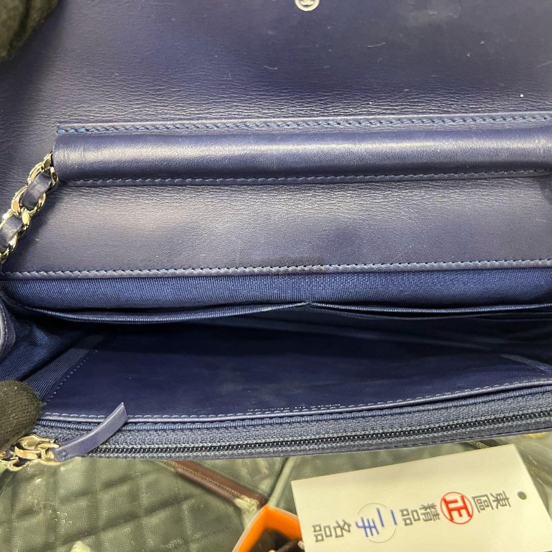 東區正精品㊣CHANEL WOC 香奈兒藍色羊皮粗線雙C銀鍊銀釦肩背包晚宴包斜背包 RZ4972-3