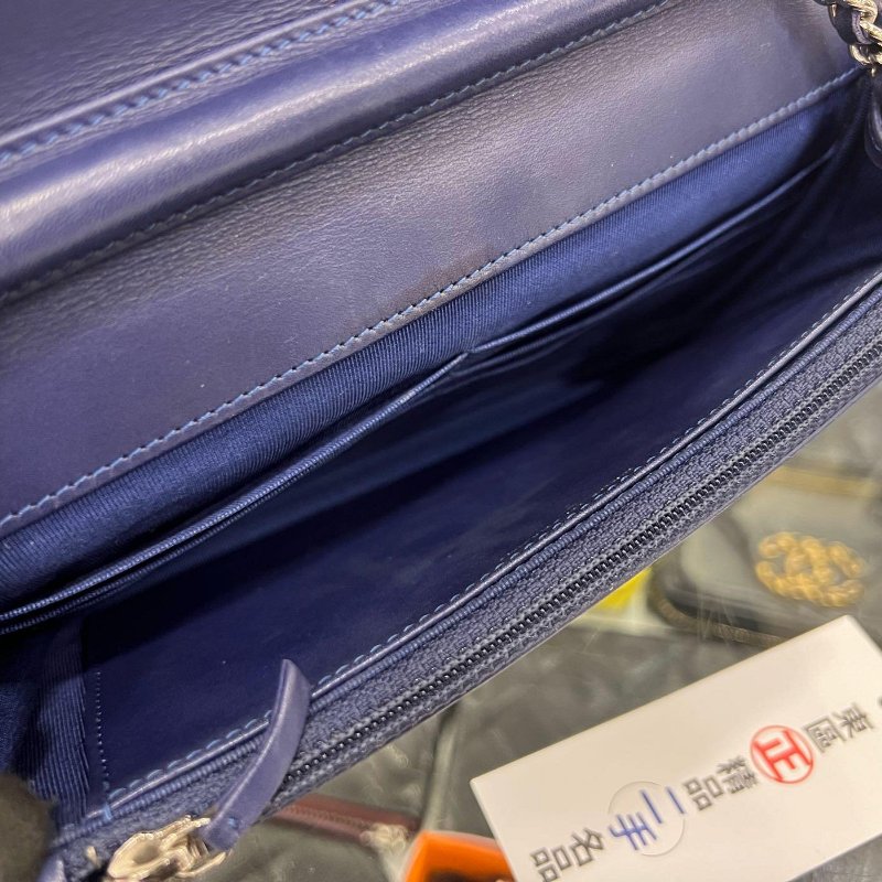 東區正精品㊣CHANEL WOC 香奈兒藍色羊皮粗線雙C銀鍊銀釦肩背包晚宴包斜背包 RZ4972-4