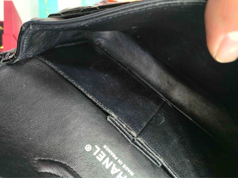 Chanel • 經典Cf 25 黑色漆皮銀釦口蓋包 中號 有購證-9