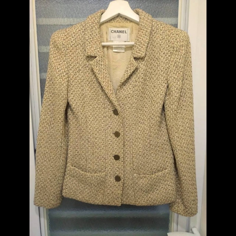 Chanel 駝米色毛呢编外套-0