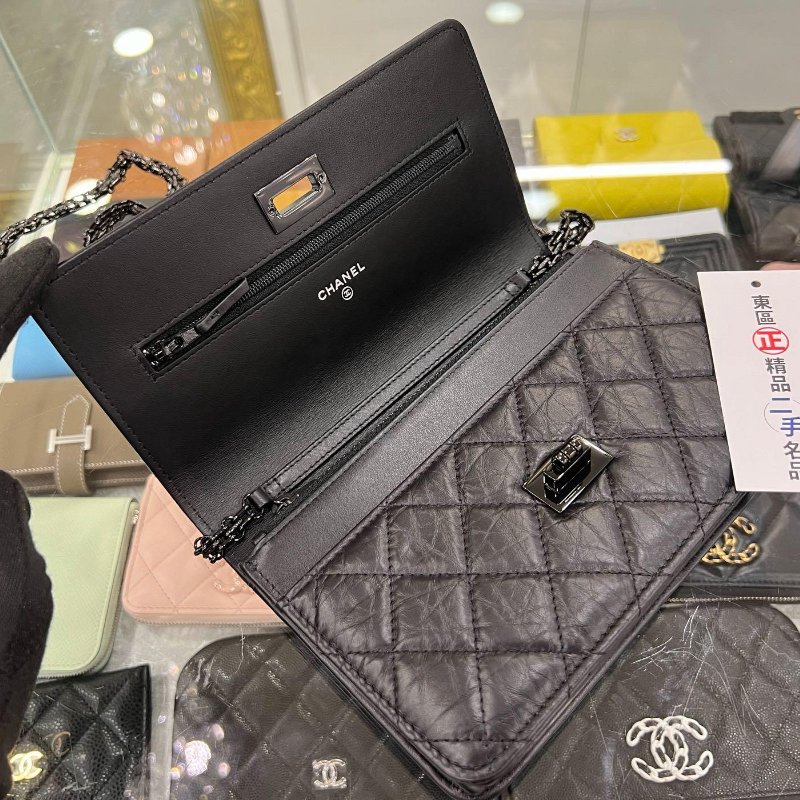東區正精品㊣CHANEL A70328 2.55 WOC SO BLACK 近全新香奈兒黑色小牛皮黑鍊黑釦肩背包晚宴包斜背包 RZ4971-2
