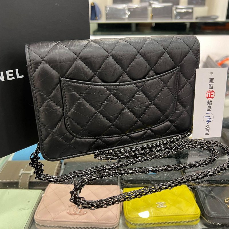 東區正精品㊣CHANEL A70328 2.55 WOC SO BLACK 近全新香奈兒黑色小牛皮黑鍊黑釦肩背包晚宴包斜背包 RZ4971-5