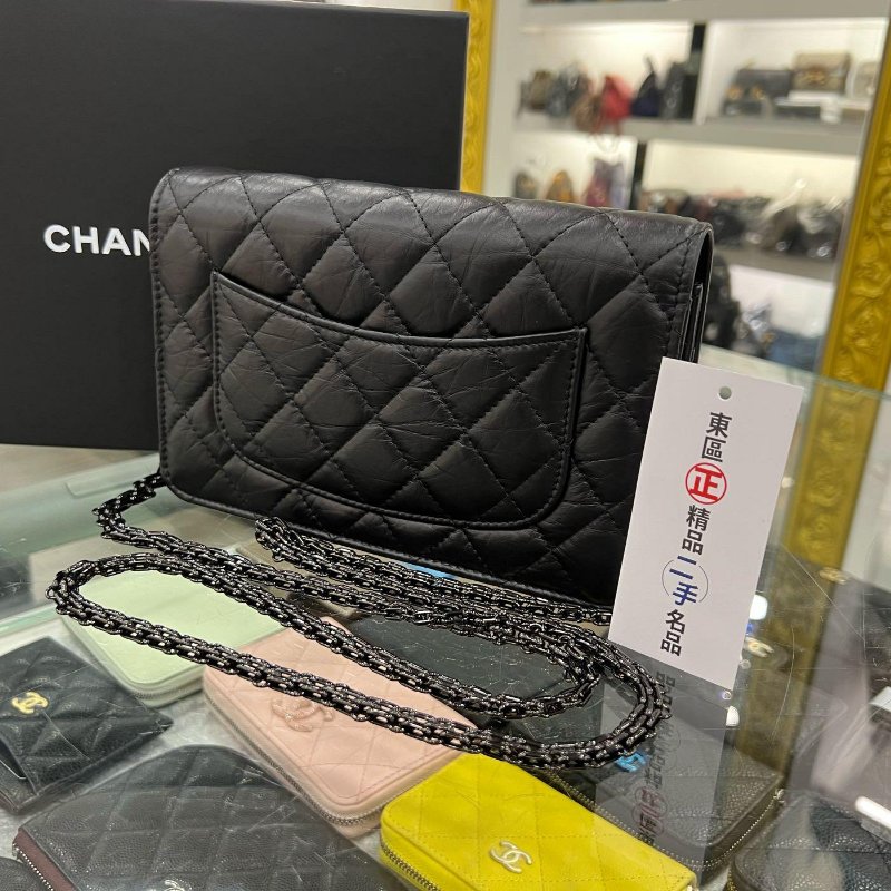 東區正精品㊣CHANEL A70328 2.55 WOC SO BLACK 近全新香奈兒黑色小牛皮黑鍊黑釦肩背包晚宴包斜背包 RZ4971-6