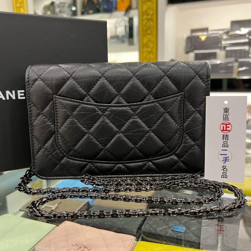 東區正精品㊣CHANEL A70328 2.55 WOC SO BLACK 近全新香奈兒黑色小牛皮黑鍊黑釦肩背包晚宴包斜背包 RZ4971-7